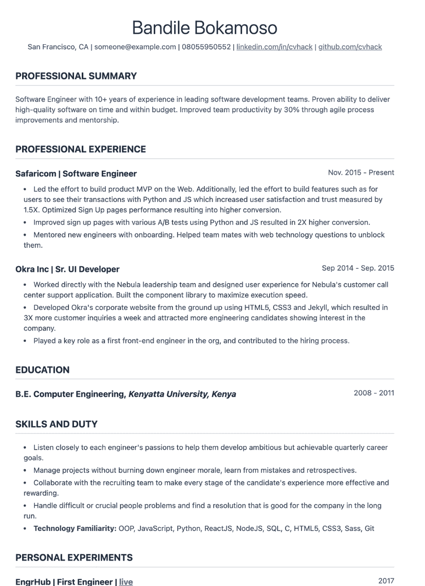 Executive resume template preview